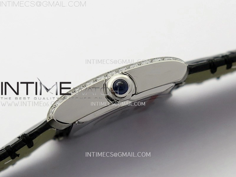 Tank Francaise Ladies 21.2mm Diamond Bezel SS 8848F 1:1 Best Edition Silver Dial on Black Leather Strap Ronda Quartz V2